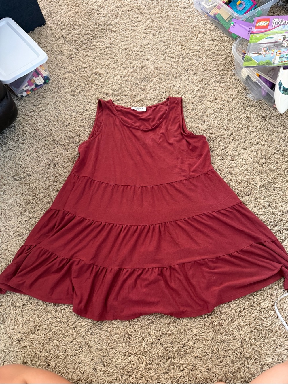 Zenana Outfitters Burgundy Tiered Tank Top